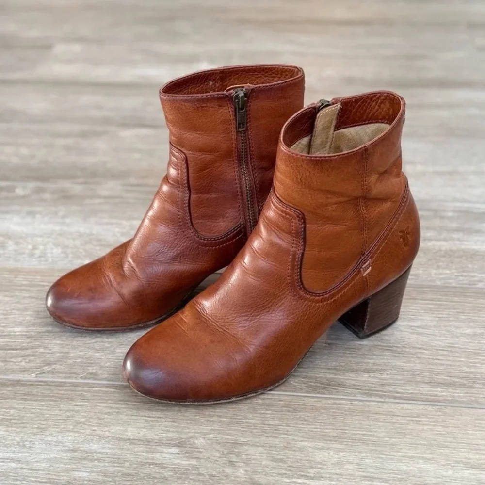 Frye Brown Leather Stella Ankle Boots Size 7.5 - Picture 5 of 10